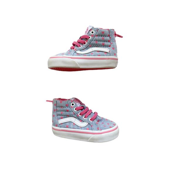 Vans Sk8-Hi Chambray Hearts Sneakers Size 4 - Picture 1 of 6